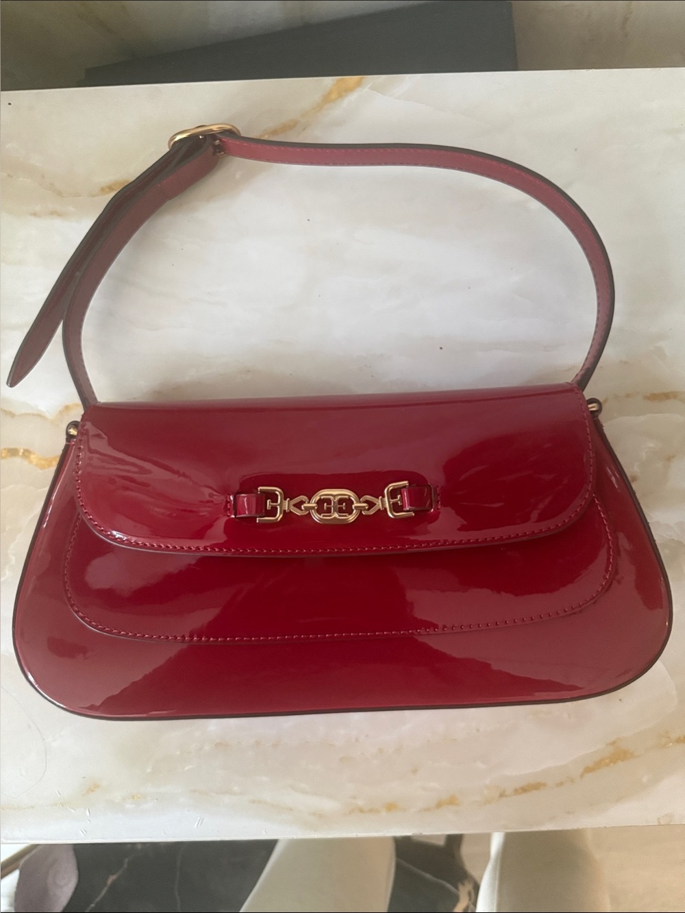 Sam Edelman Red Patent Shoulder Bag with Gold Hardware